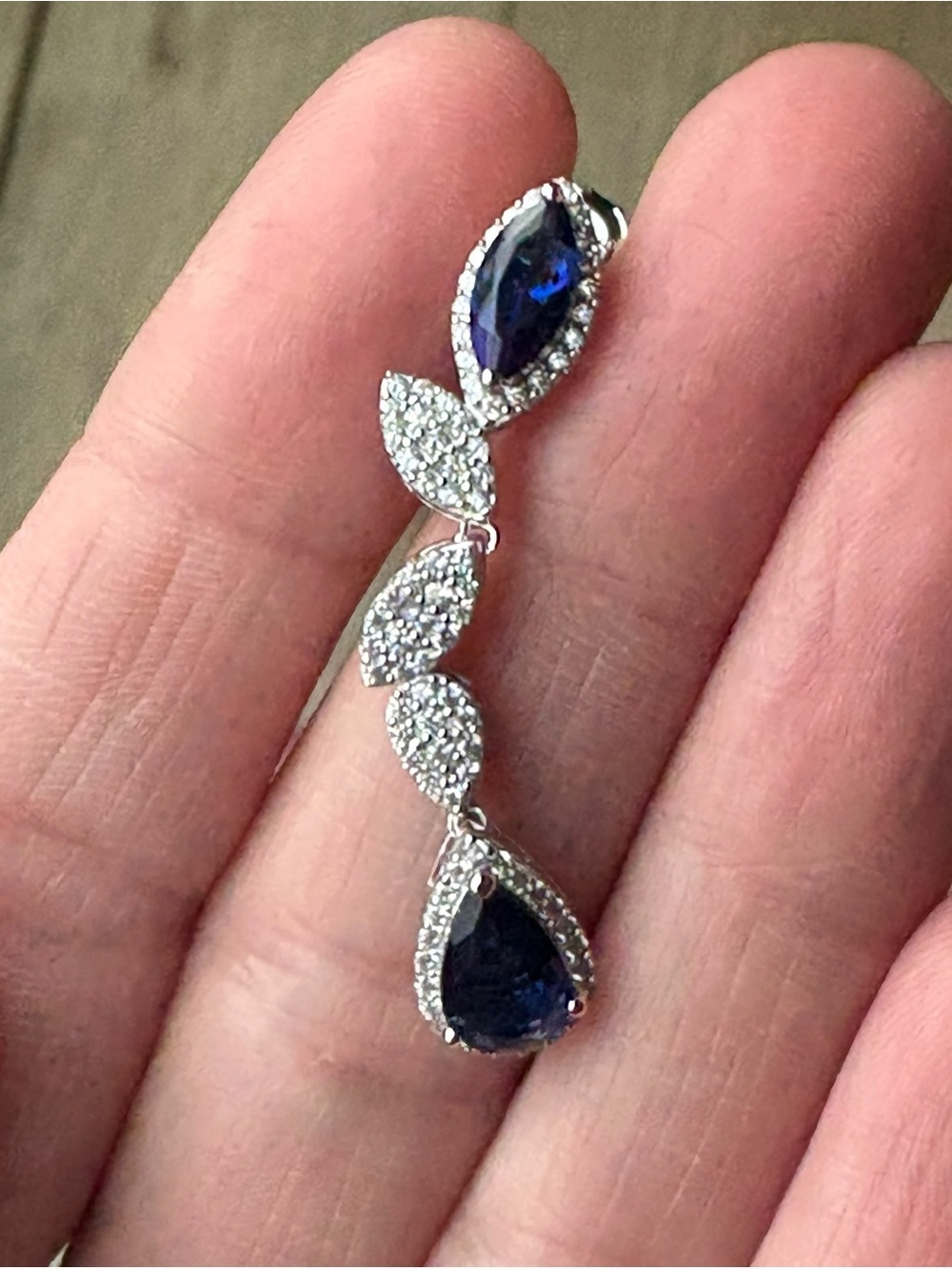 SUZY LEVIAN Sterling Silver Sapphire & Lab Grown White Sapphire Drop Earrings A - Picture 7 of 7